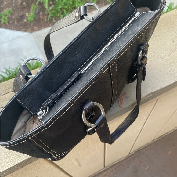 Coach Black Leather pebbled Small Medium Tote Bag - Picture 2 of 11